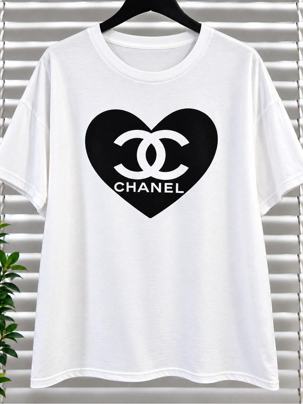 White Short-Sleeve Tee with Black Heart Logo